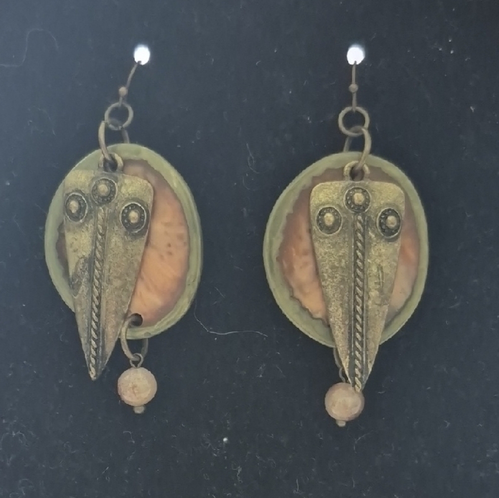 Gold and Tan Teardrop Earrings with Bohemian Charm